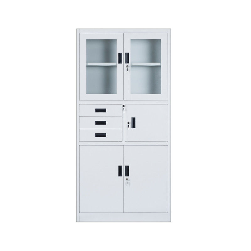 Glass Door Three Drawers Security Steel Filing Cabinet With Inner Box